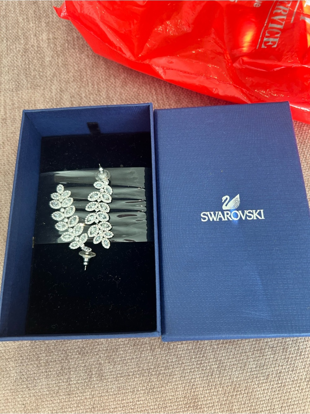 Swarovski Silver Crystal Leaf Drop Earrings